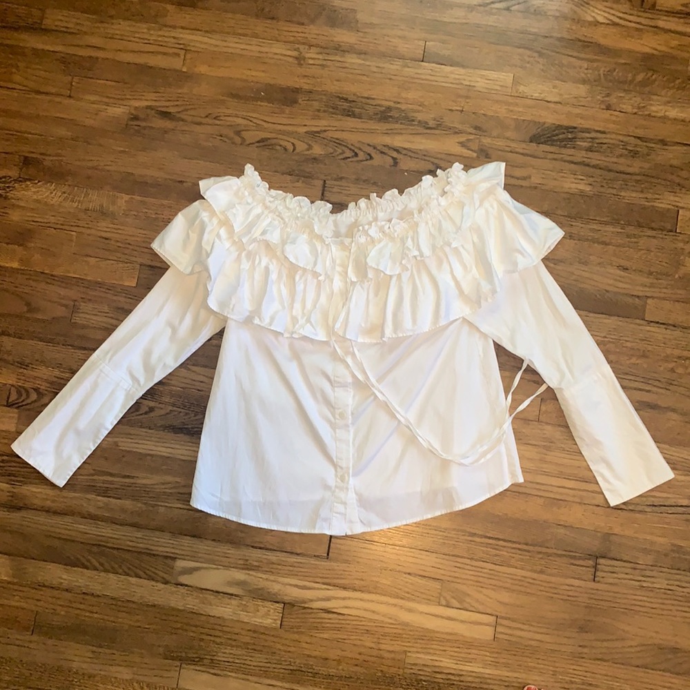 Opening Ceremony White Off Shoulder Ruffle Blouse, 4